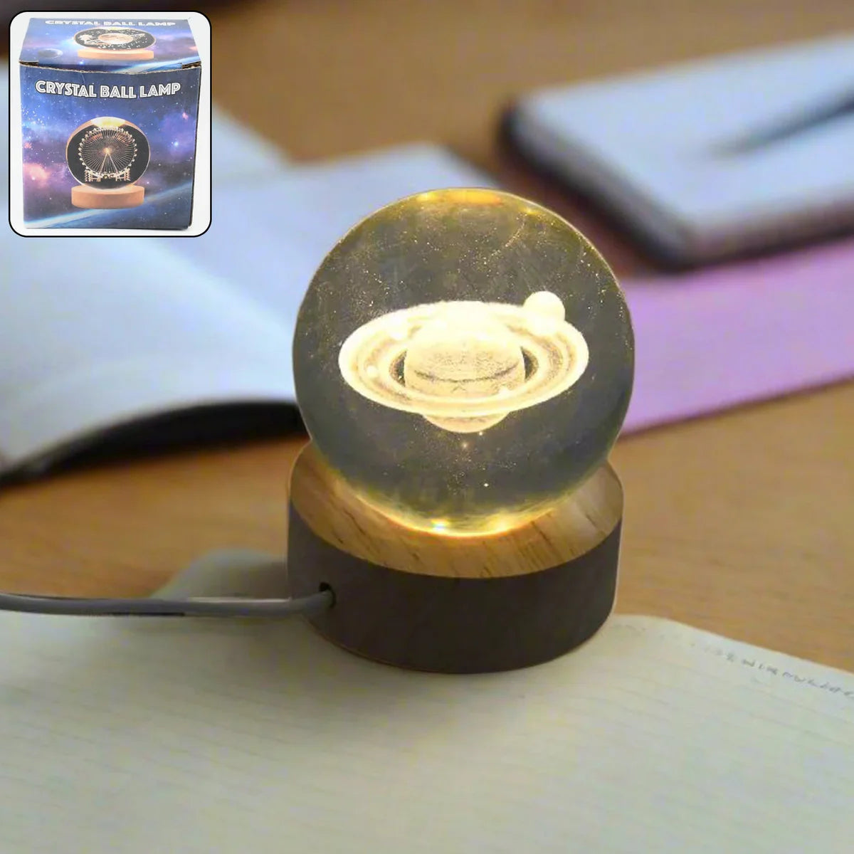 Astronaut 3D Crystal Ball lamps With Wood Base (1 Pc)