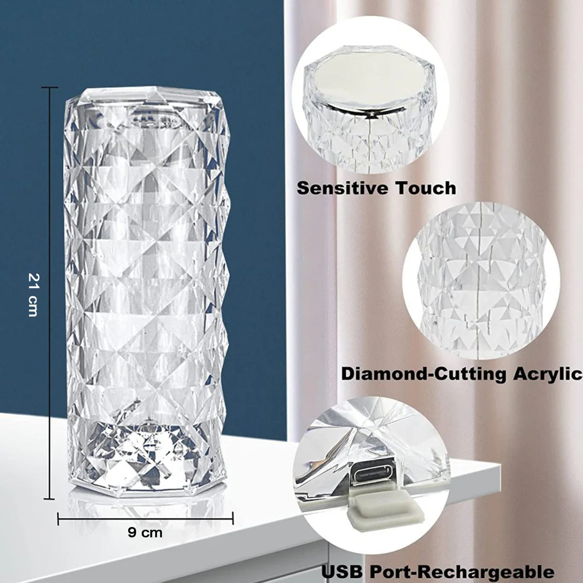 Crystal Touch Night Light for Bedroom Decor (16 Colors, Remote, USB)