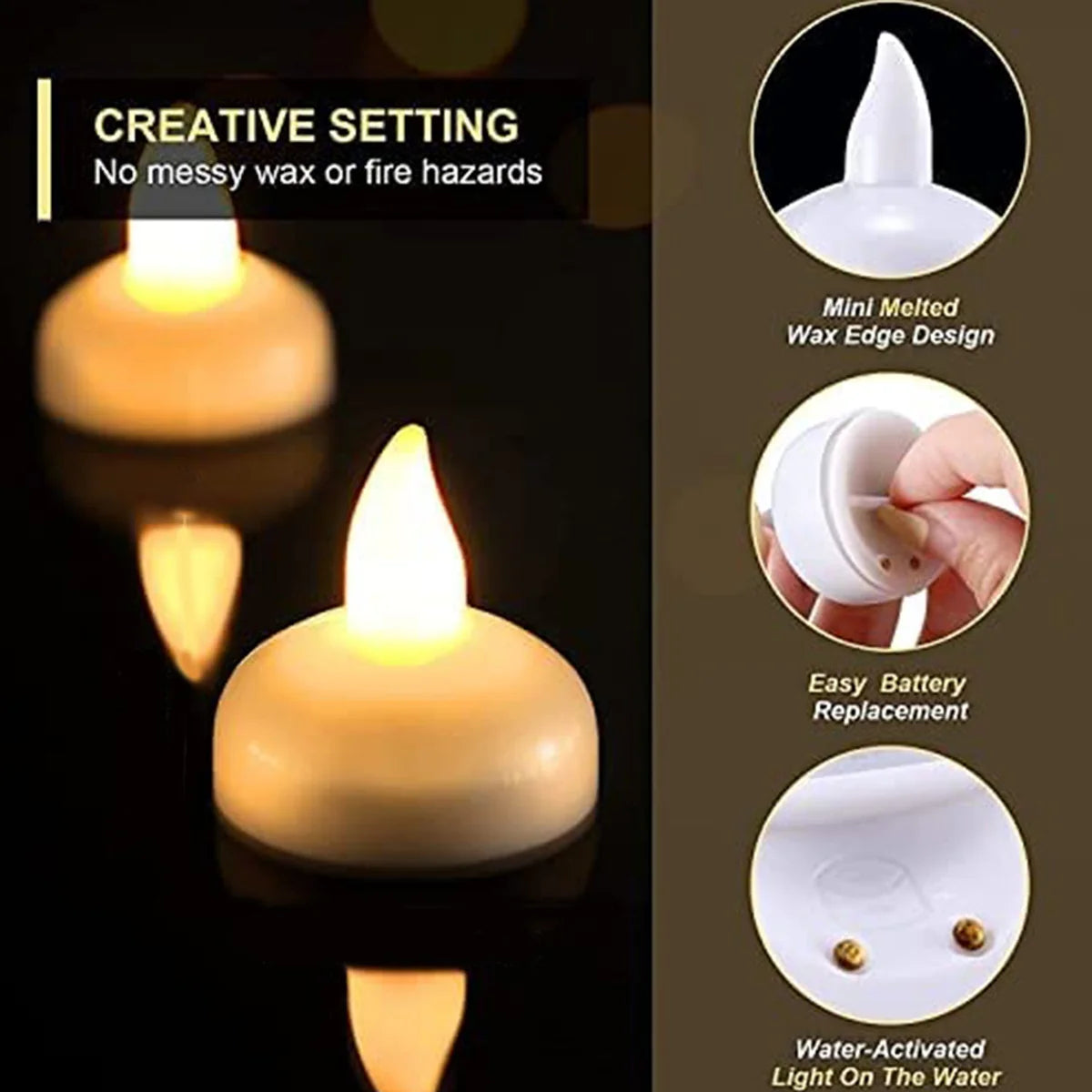 et of 12 Flameless Floating Candles Battery Operated Tea Lights Tealight Candle - Decorative, Wedding