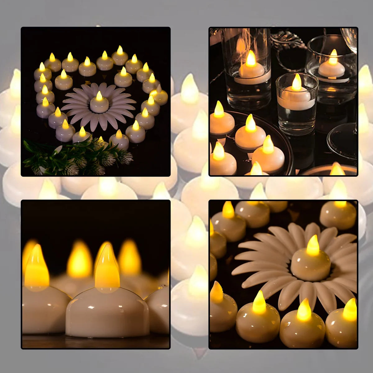 et of 12 Flameless Floating Candles Battery Operated Tea Lights Tealight Candle - Decorative, Wedding