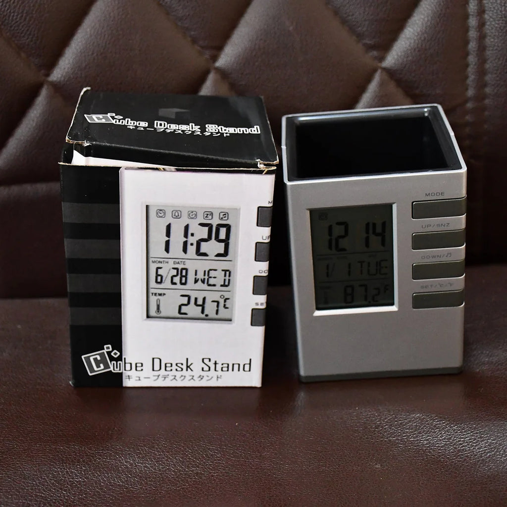 Multifunction Cube Digital Desk Clock with Pen Holder (1 Pc)