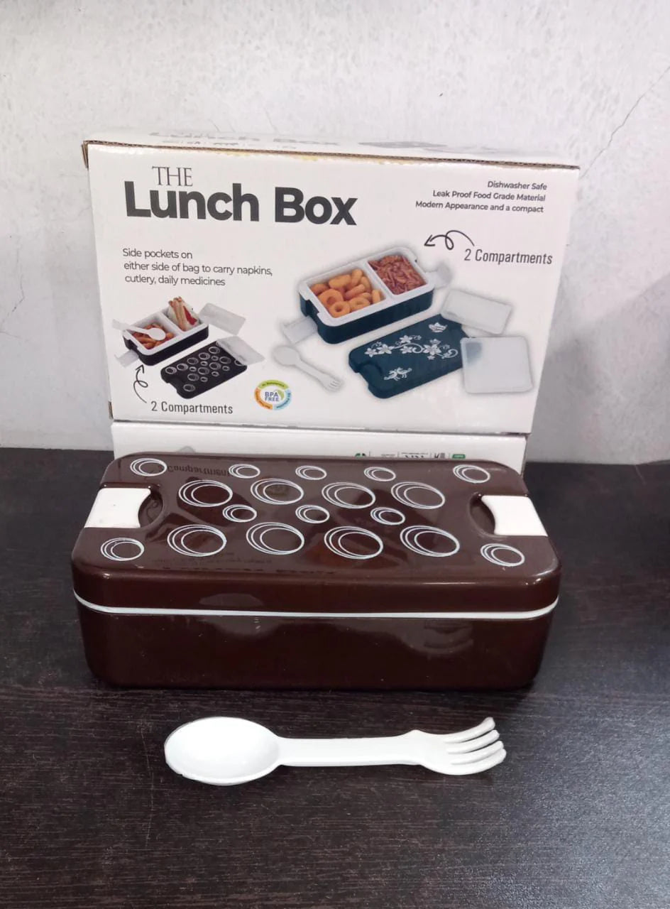Airtight Lunch Box - 2 Compartment, Leak-Proof, Food-Grade Material, Modern Compact Design with Spoon